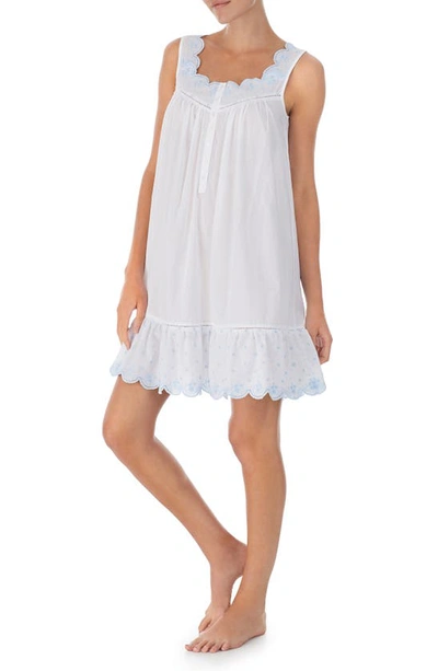 Shop Eileen West Embroidered Lace Cotton Chemise In Blutrim