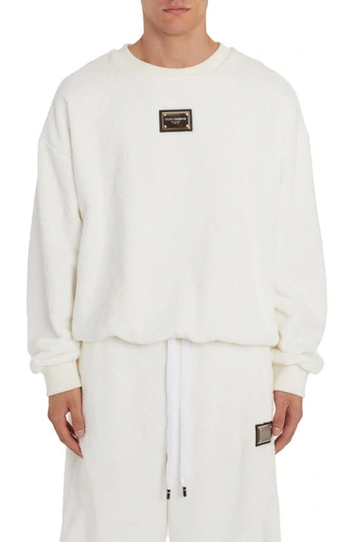 Shop Dolce & Gabbana Logo Plate Cotton Terry Sweatshirt In Open White