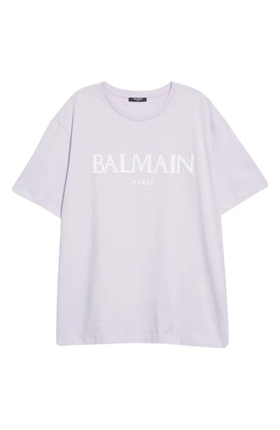 Shop Balmain Rubber Logo Cotton T-shirt In Light Lilac/ White