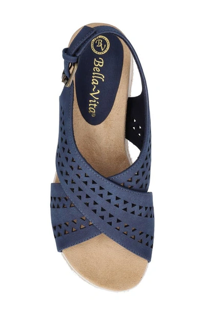 Bella Vita Cosette Womens Faux Leather Criss-cross Wedge Sandals In Navy
