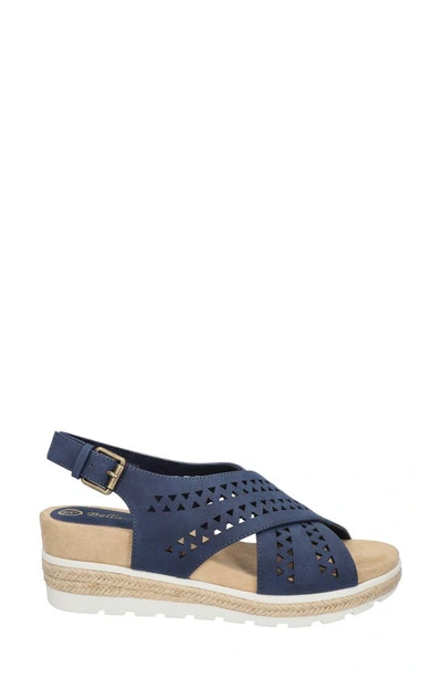 Bella Vita Cosette Womens Faux Leather Criss-cross Wedge Sandals In Navy