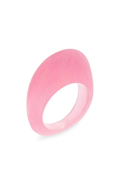 Shop Saint Laurent Flat Oval Resin Ring In Ice Effect/ Pink