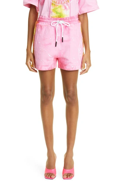 Shop Palm Angels Mix Tie Dye Graphic Sweat Shorts In Fuchsia White