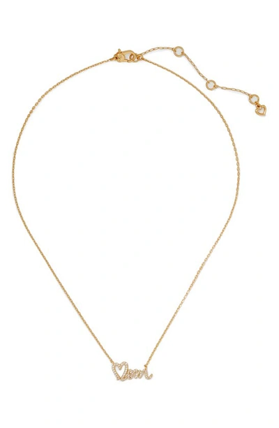 Shop Kate Spade Mom Pavé Pendant Necklace In Clear/ Gold