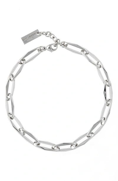 Shop Saint Laurent Rectangular Chain Bracelet In Palladium