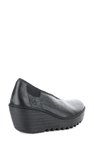 Shop Fly London Yoza Wedge Ballet Shoe In Black Mousse