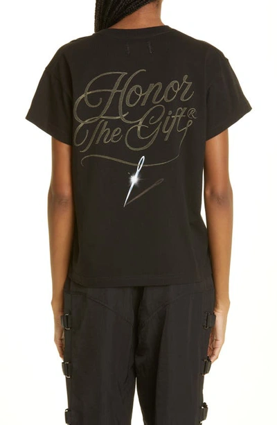 Shop Honor The Gift Sewing Needle Logo Cotton Graphic Tee In Black