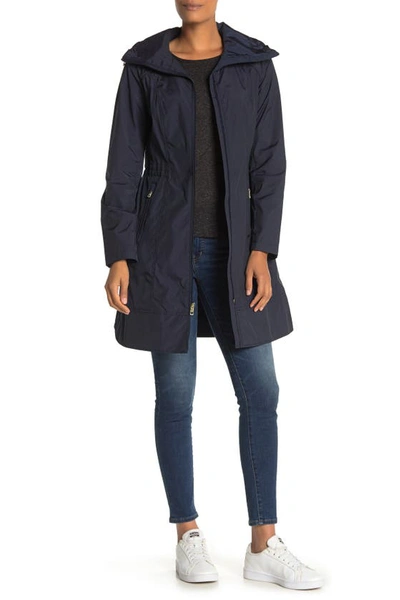 Shop Cole Haan Packable Hooded Rain Jacket In Indigo