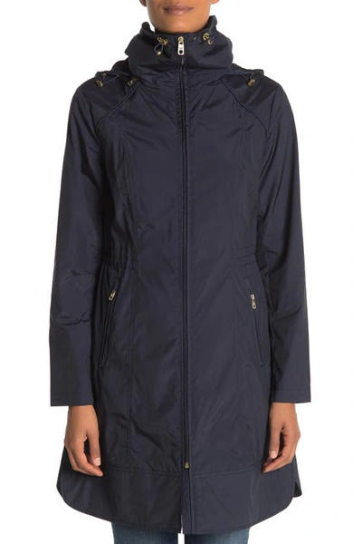 Shop Cole Haan Packable Hooded Rain Jacket In Indigo