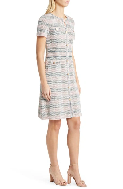 Shop Misook Bold Plaid Knit Sheath Dress In Rose P/ Multi