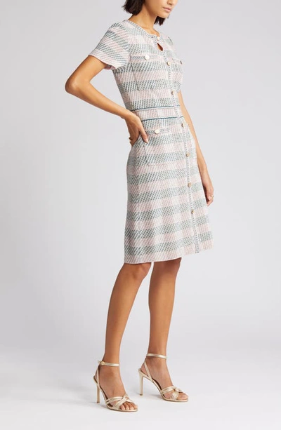 Shop Misook Bold Plaid Knit Sheath Dress In Rose P/ Multi