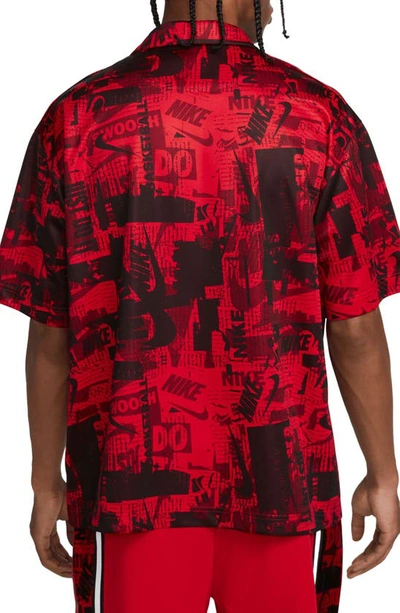Shop Nike Sportswear Rugby Button-up T-shirt In University Red/ Black