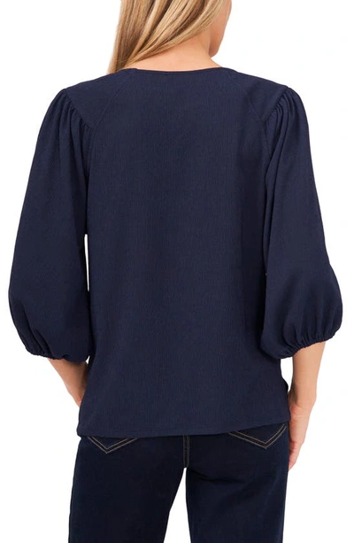 Shop Vince Camuto Crinkled Puff Three-quarter Sleeve Top In Navy