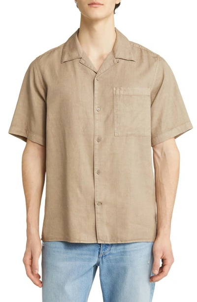Shop Nn07 Julio 5029 Short Sleeve Lyocell & Linen Button-up Camp Shirt In Greige