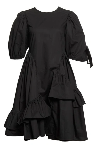 Shop Cecilie Bahnsen Danita Cutout Back Ruffle Organic Cotton Dress In Black