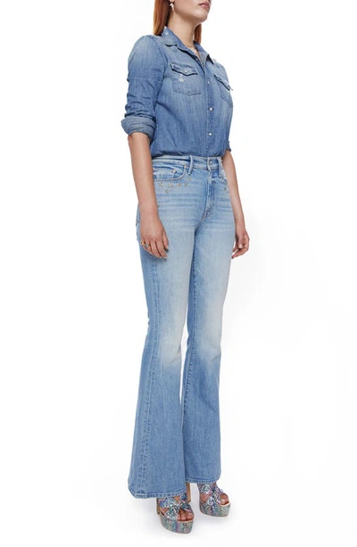 Shop Mother The Super Cruiser Ripped High Waist Flare Jeans In The Jean Genie