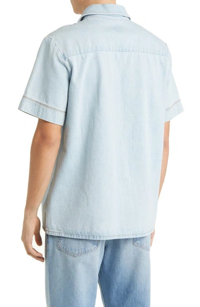 Shop Apc Gil Short Sleeve Denim Button-up Shirt In Bleached Out