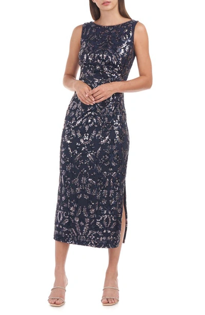 Shop Js Collections Annie Sequin Midi Dress In Navy/ Blush