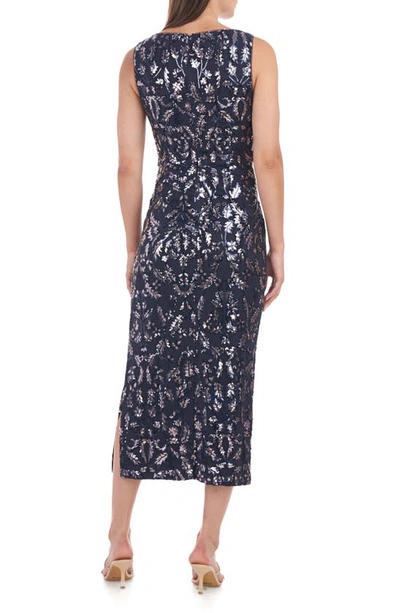 Shop Js Collections Annie Sequin Midi Dress In Navy/ Blush