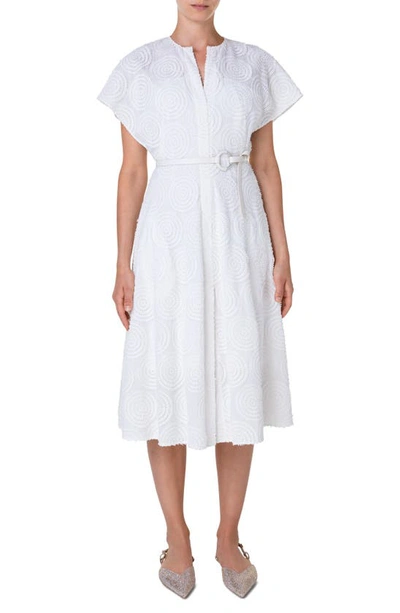 Shop Akris Punto Circle Loop Embroidery Belted Cotton Dress In Cream