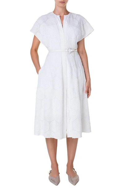 Shop Akris Punto Circle Loop Embroidery Belted Cotton Dress In Cream