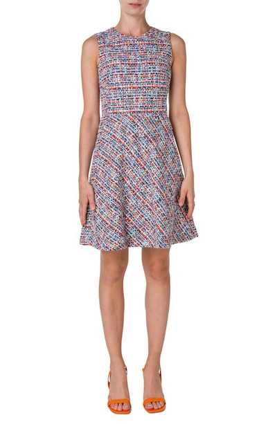 Shop Akris Punto Cotton Tweed Sleeveless A-line Dress In Multicolor