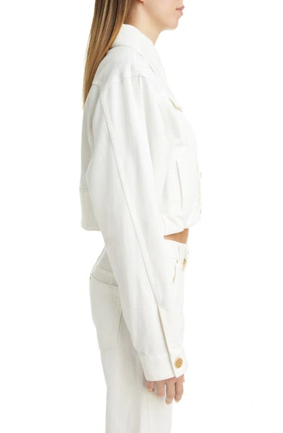 Shop Balmain Crop Denim Jacket In White