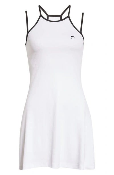 Shop Marine Serre Stretch Organic Cotton Rib Tennis Court Dress In White