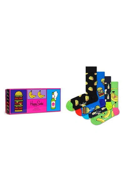 Shop Happy Socks Assorted 4-pack Yummy Yummy Crew Socks Gift Set In Black Multi