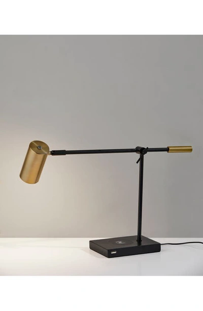 Adesso Lighting Collette Charging Desk Lamp In Black With Antique Brass