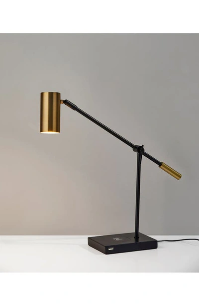 Adesso Lighting Collette Charging Desk Lamp In Black With Antique Brass