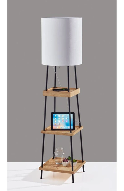 Shop Adesso Lighting Henry Charge Shelf Floor Lamp In Black Finish W/ Natural Wood