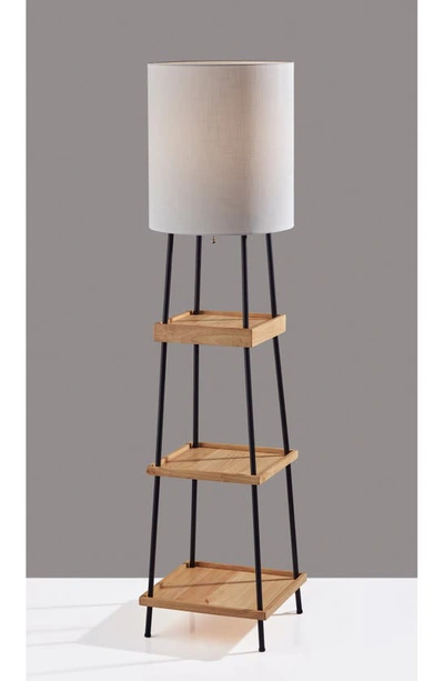 Shop Adesso Lighting Henry Charge Shelf Floor Lamp In Black Finish W/ Natural Wood