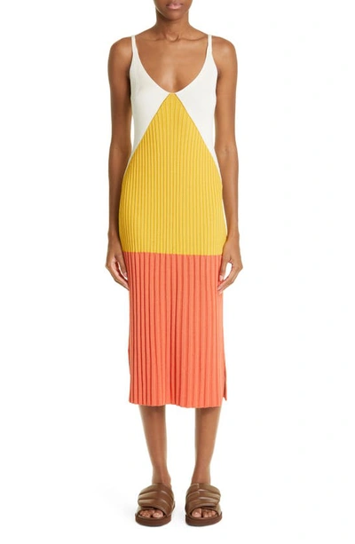 Shop Partow Marilyn Colorblock Mixed Rib Tank Dress In Saffron