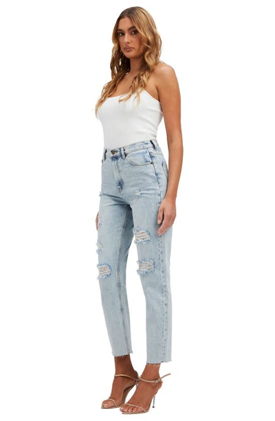 Bardot Cara Ripped High Waist Straight Leg Jeans In Indigo