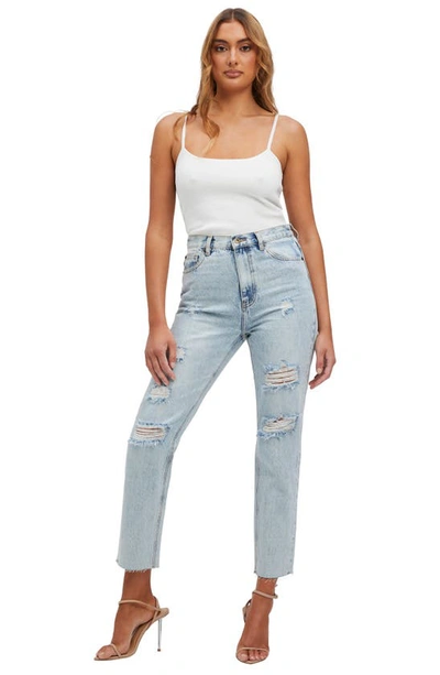 Bardot Cara Ripped High Waist Straight Leg Jeans In Indigo