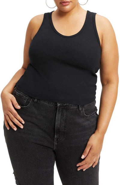 Good American Fitted Scoop Neck Stretch Organic Cotton Tank In Black001