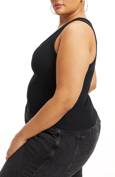 Good American Fitted Scoop Neck Stretch Organic Cotton Tank In Black001