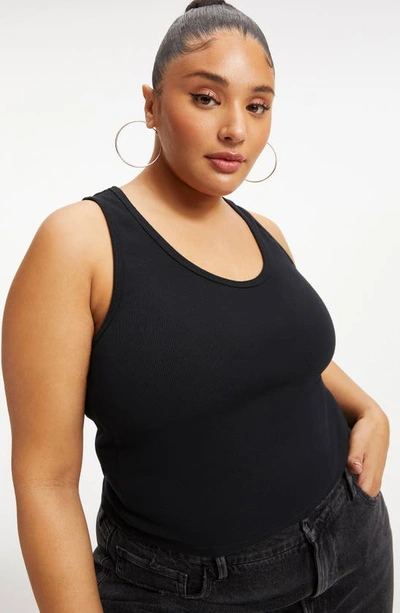 Good American Fitted Scoop Neck Stretch Organic Cotton Tank In Black001