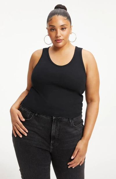 Good American Fitted Scoop Neck Stretch Organic Cotton Tank In Black001