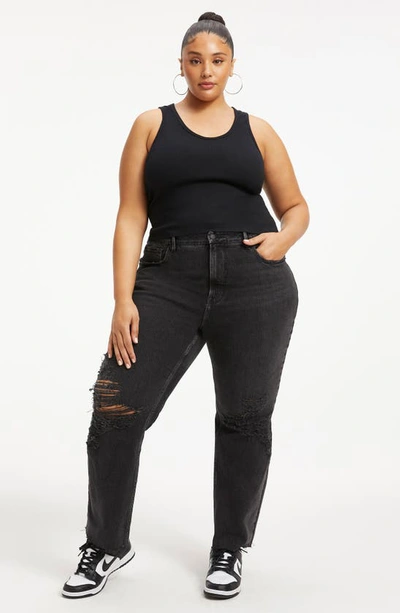 Good American Fitted Scoop Neck Stretch Organic Cotton Tank In Black001