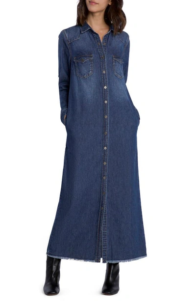 Shop Wash Lab Denim Long Sleeve Denim Maxi Shirtdress In Malibu Blue