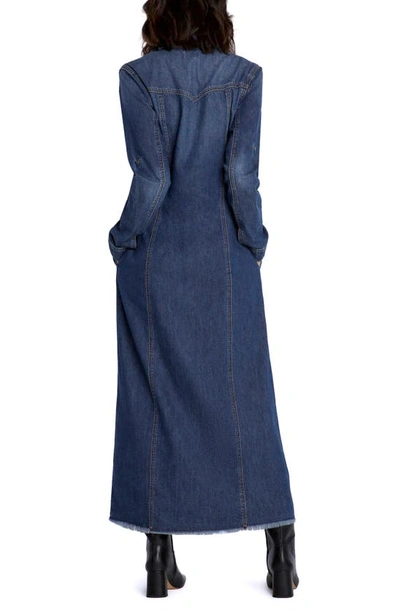 Shop Wash Lab Denim Long Sleeve Denim Maxi Shirtdress In Malibu Blue