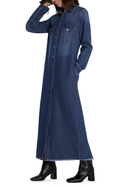 Shop Wash Lab Denim Long Sleeve Denim Maxi Shirtdress In Malibu Blue