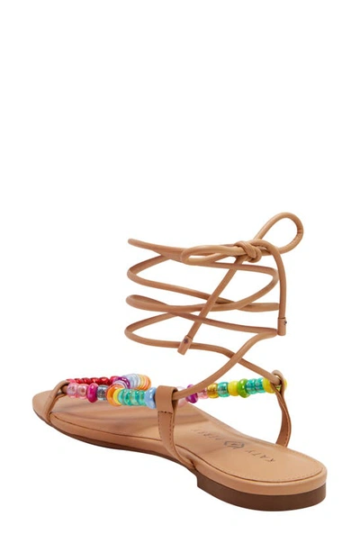 Katy Perry The Halie Bead Womens Beaded Ankle Tie Slide Sandals In Biscotti Bright Multi