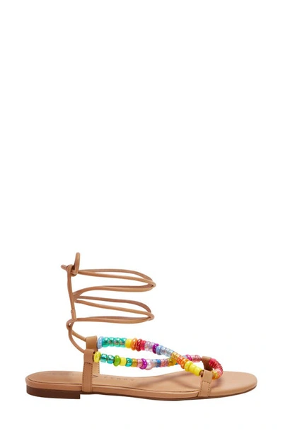 Katy Perry The Halie Bead Womens Beaded Ankle Tie Slide Sandals In Biscotti Bright Multi