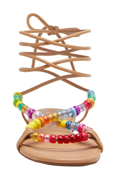 Katy Perry The Halie Bead Womens Beaded Ankle Tie Slide Sandals In Biscotti Bright Multi