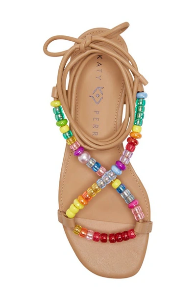 Katy Perry The Halie Bead Womens Beaded Ankle Tie Slide Sandals In Biscotti Bright Multi