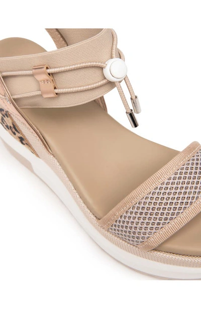 Shop Nerogiardini Bungee Metallic Platform Wedge Sandal In Taupe / Rose Gold