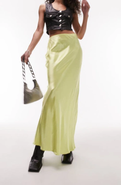 Topshop Satin Bias Maxi Skirt In Lemon-yellow In Black | ModeSens